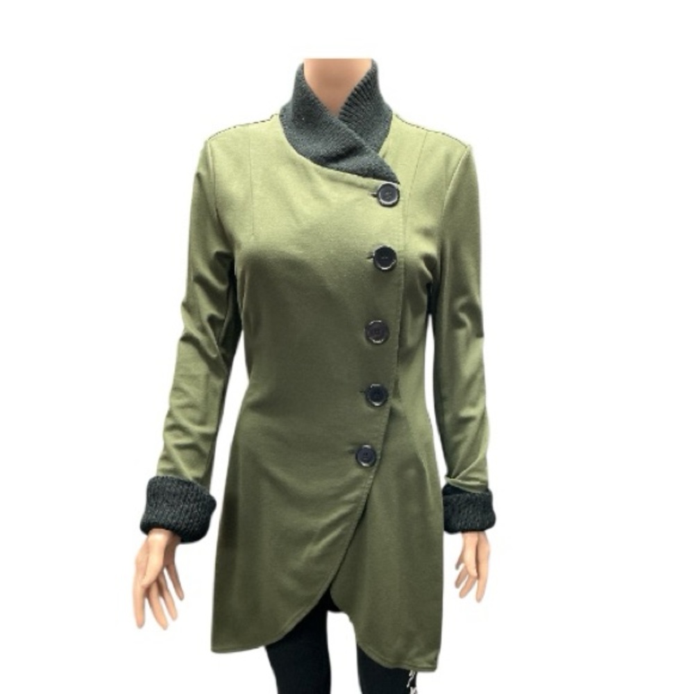 Venus - Ec - Olive Trench Coat With Asymmetrical Design